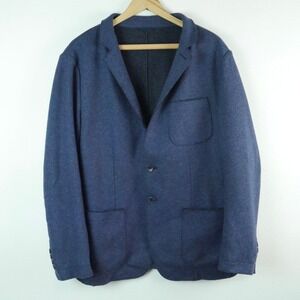Shanghai Tang Mens Blue Wool Blend Knit Unstructured Blazer Jacket US 42 Luxury